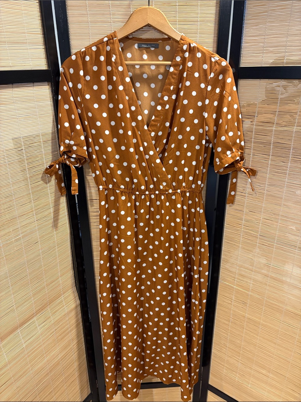Polka Dot Wrap Midi Dress - Mustard